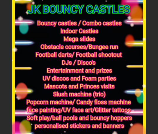 JK Bouncy Castle Full Services List