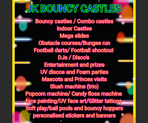 JK Bouncy Castle Full Services List